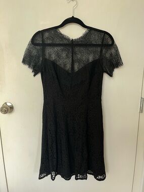 FRNCH Black Lace Midi Dress with Sheer Neckline